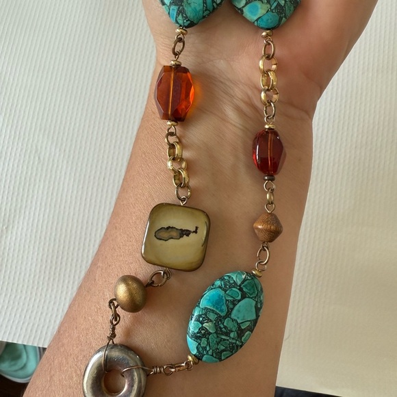 Turquoise and Brown Beaded Necklace - Picture 4 of 11